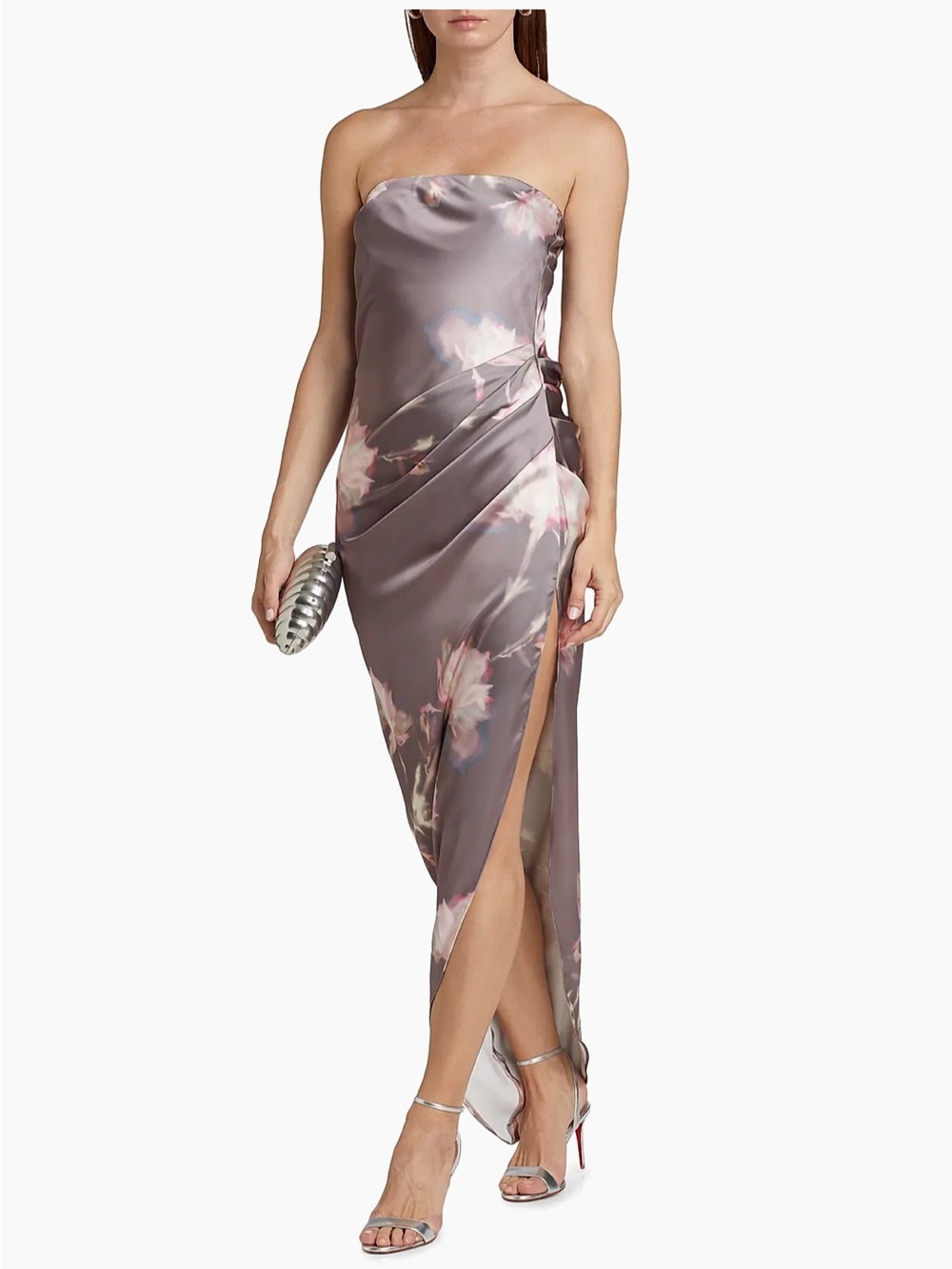 Amanda Uprichard Janae Satin Floral Asymmetric Maxi Dress